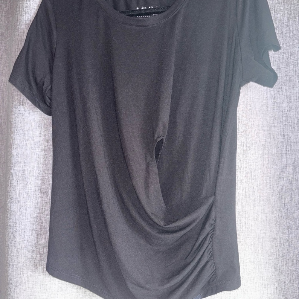 Marc New York Black Ruched Short Sleeve Top